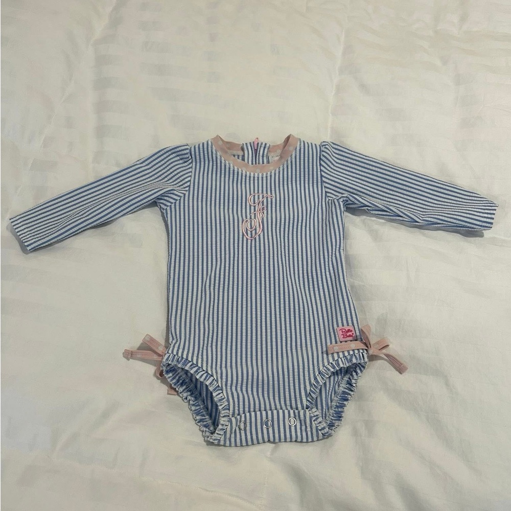 Blue and Pink Striped Bathing Suit